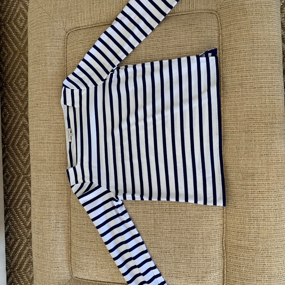 LAFAYETTE 148 NEW YORK CLASSIC STRIPE COTTON SQUARE NECK TOP SIZE Small